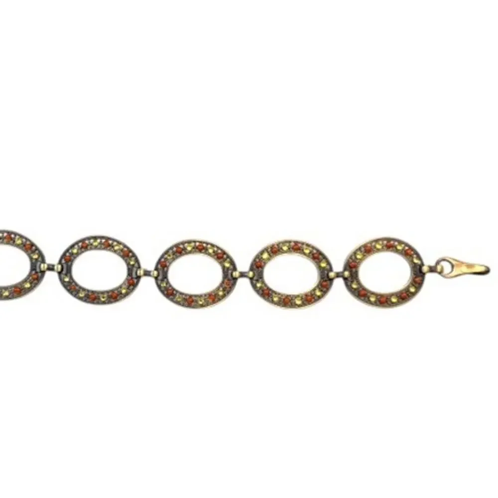Vintage Oval Link Rhinestone Statement Belt Amber Brass Boho Western